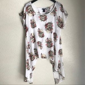 Open Back Floral Skull Print Tunic Top